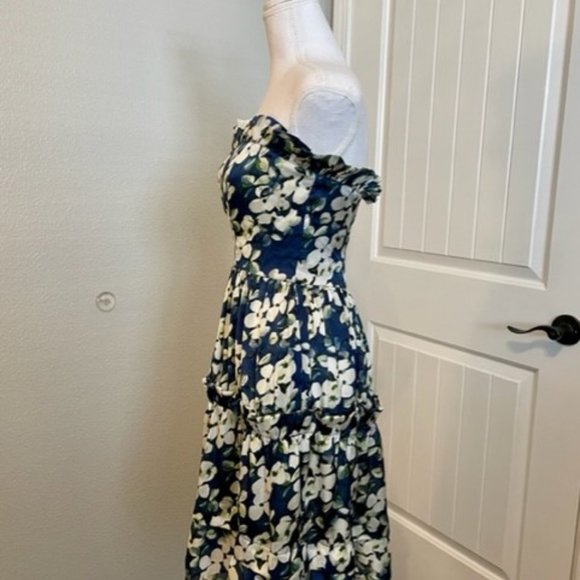 Classique Boho Style Strapless Magnolia Print Dress w/ruffles - M - Picture 3 of 6